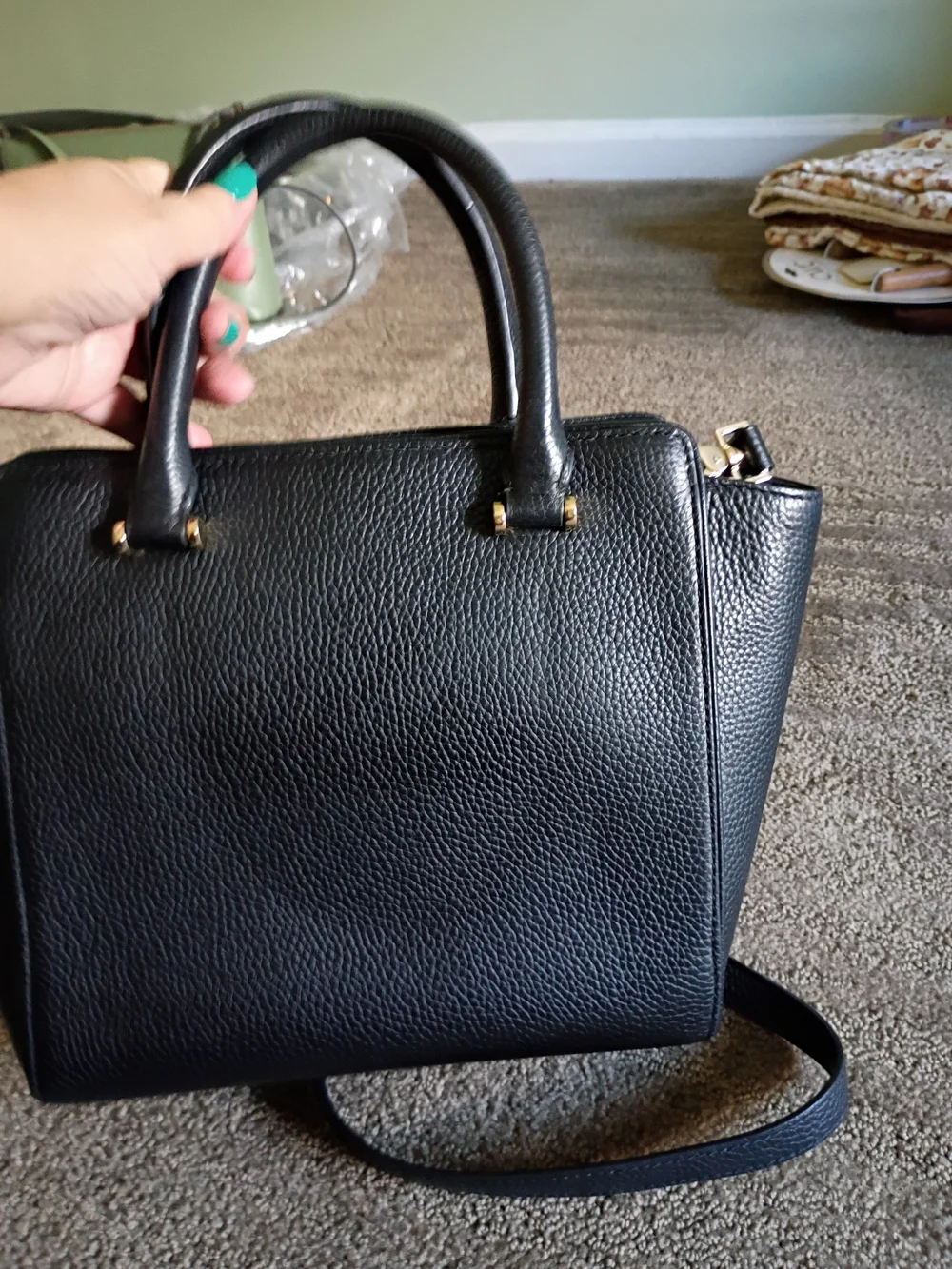 Kate Spade Black Pebbled Leather Satchel with Tassel